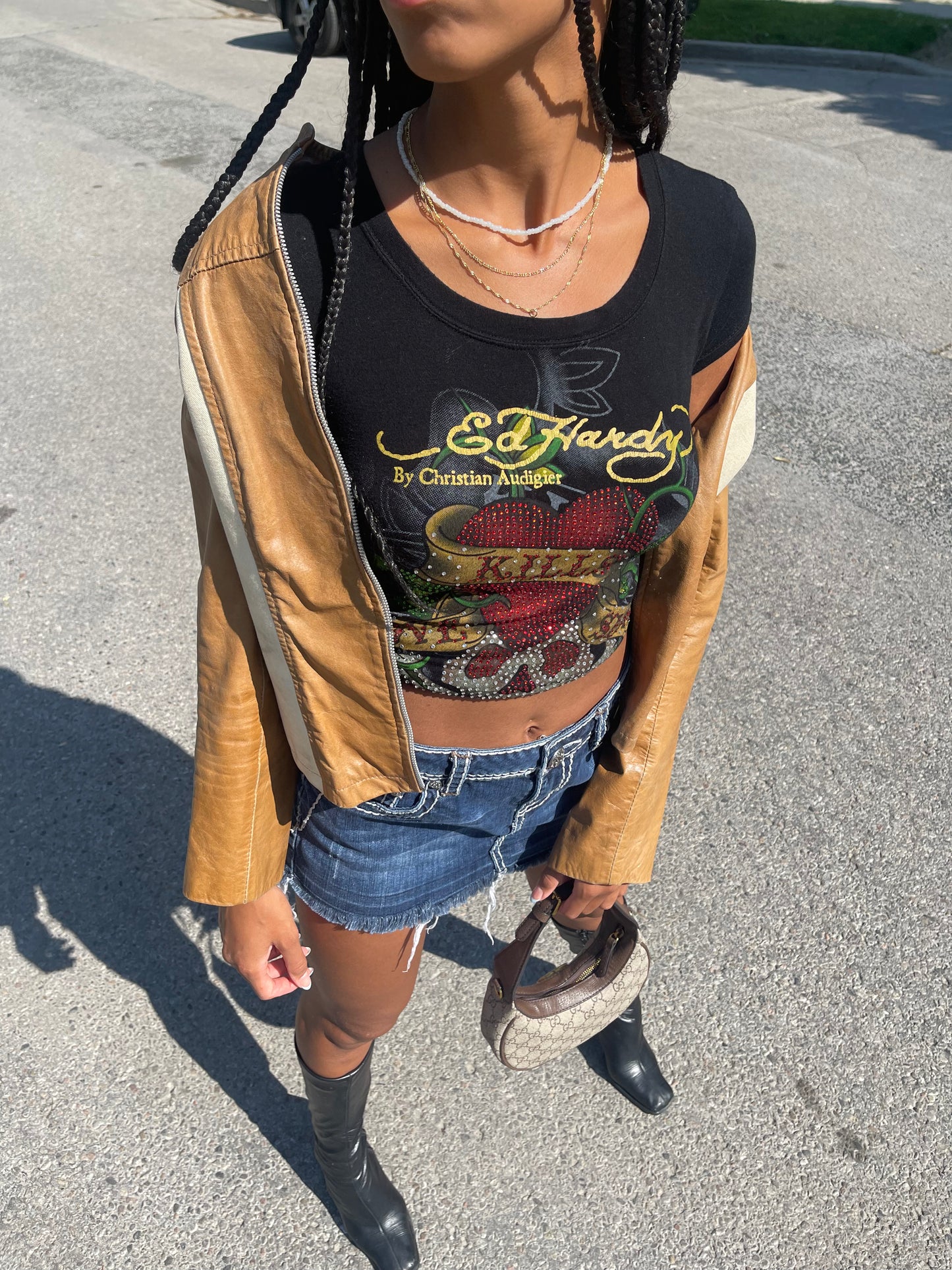 Y2K contrast stitch denim -mini
